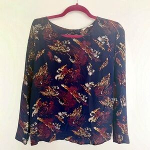 ba&sh 100% Silk Blouse Navy Abstract Print Long Sleeve FR 0